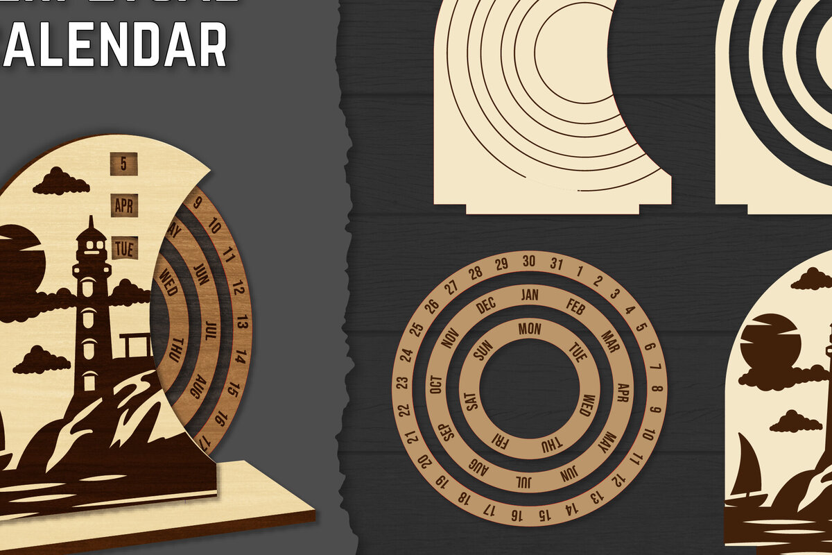 Σετ των 2 Intra απο ξύλο plywood 3mm-4mm πάχος – Round Perpetual Calendar Lasercut Δίασταση  20x20 cm INTRAFABR-119939820