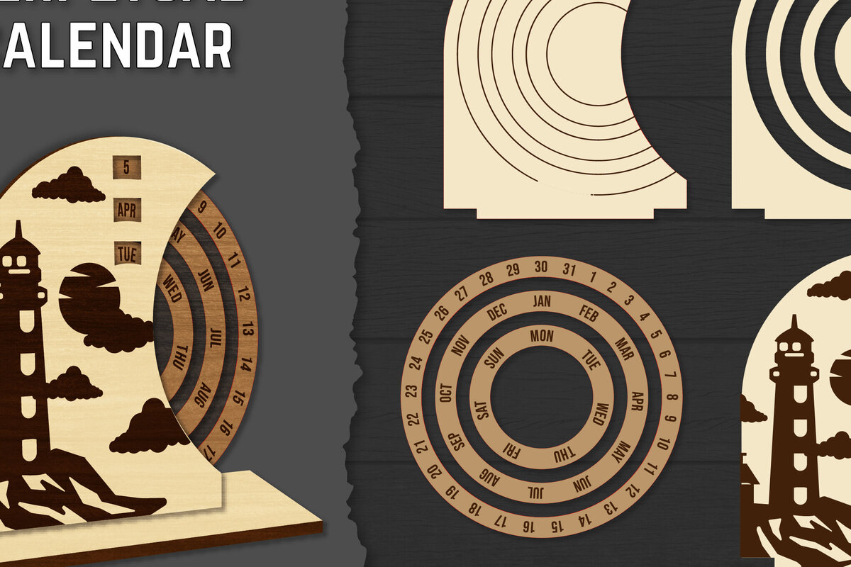 Σετ των 2 Intra απο ξύλο plywood 3mm-4mm πάχος – Round Perpetual Calendar Lasercut Δίασταση  20x20 cm INTRAFABR-119939747