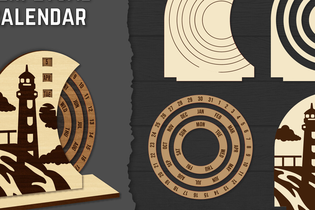 Σετ των 2 Intra απο ξύλο plywood 3mm-4mm πάχος – Round Perpetual Calendar Lasercut Δίασταση  20x20 cm INTRAFABR-119939749