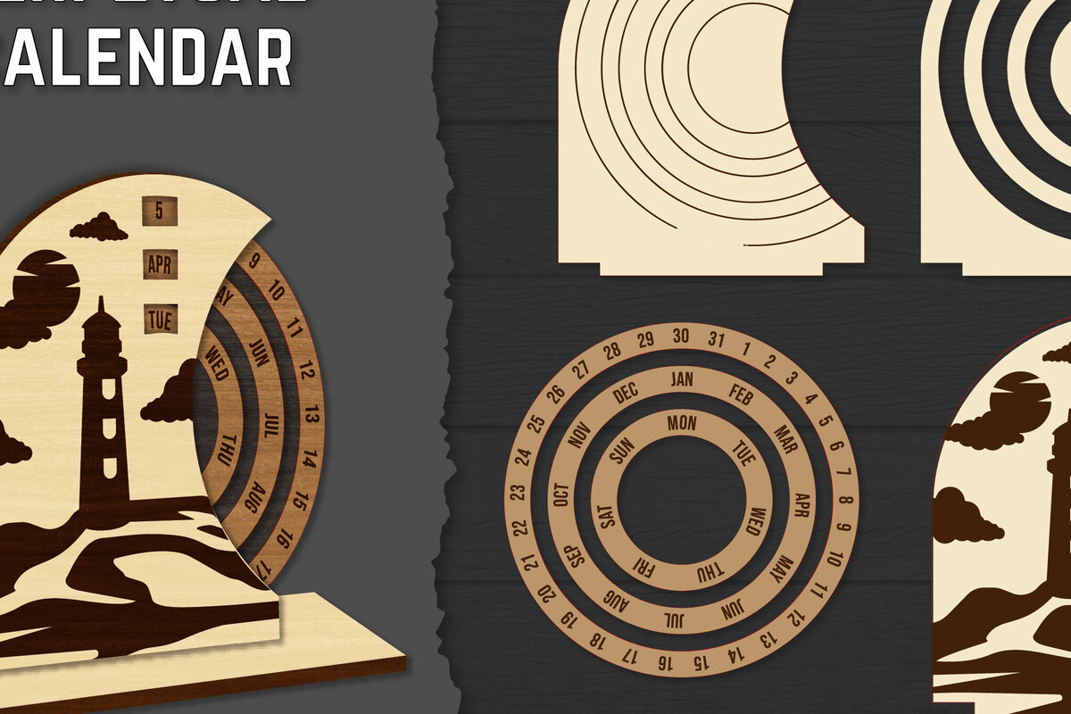 Σετ των 2 Intra απο ξύλο plywood 3mm-4mm πάχος – Round Perpetual Calendar Lasercut Δίασταση  20x20 cm INTRAFABR-119939753