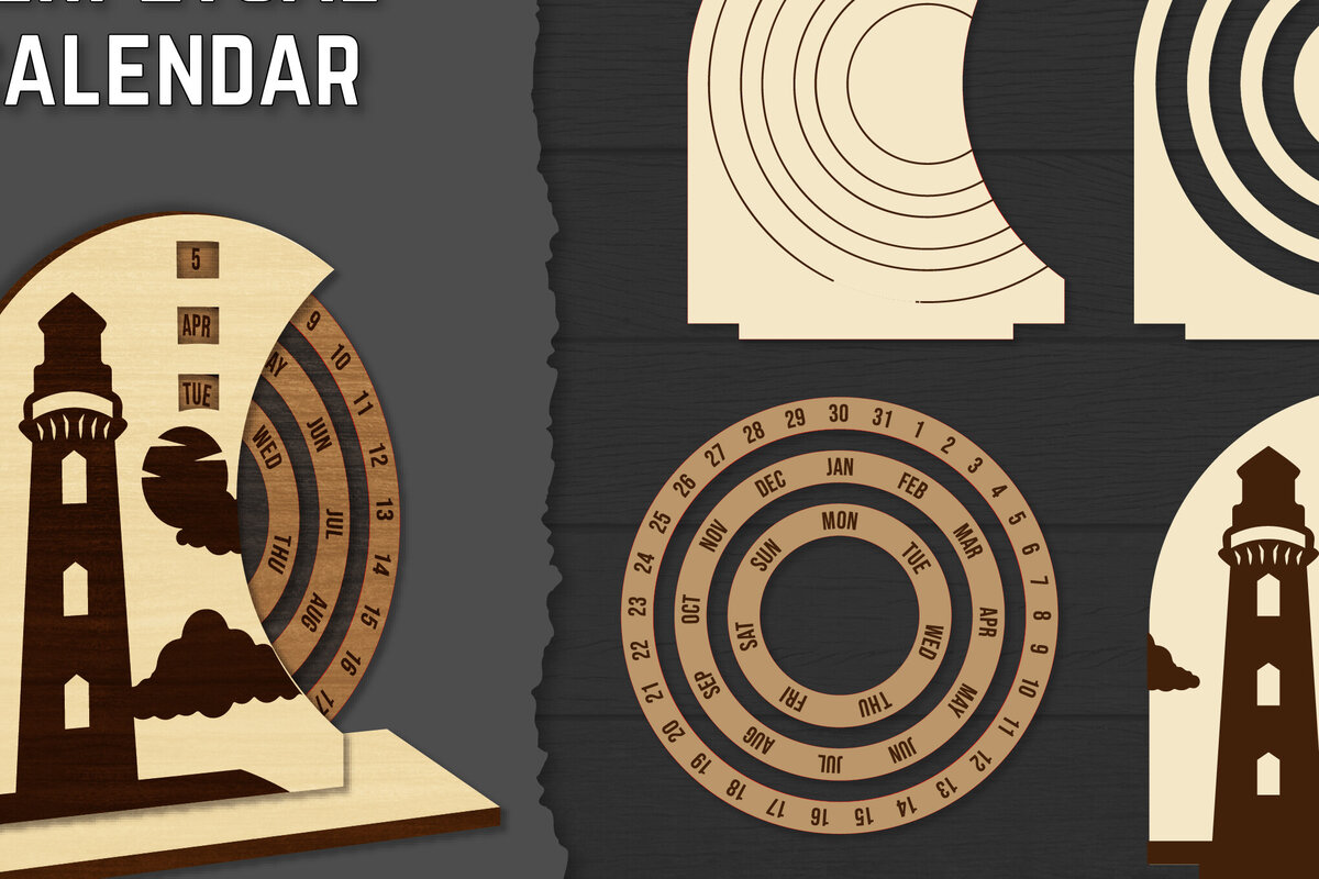 Σετ των 2 Intra απο ξύλο plywood 3mm-4mm πάχος – Round Perpetual Calendar Lasercut Δίασταση  20x20 cm INTRAFABR-119939757