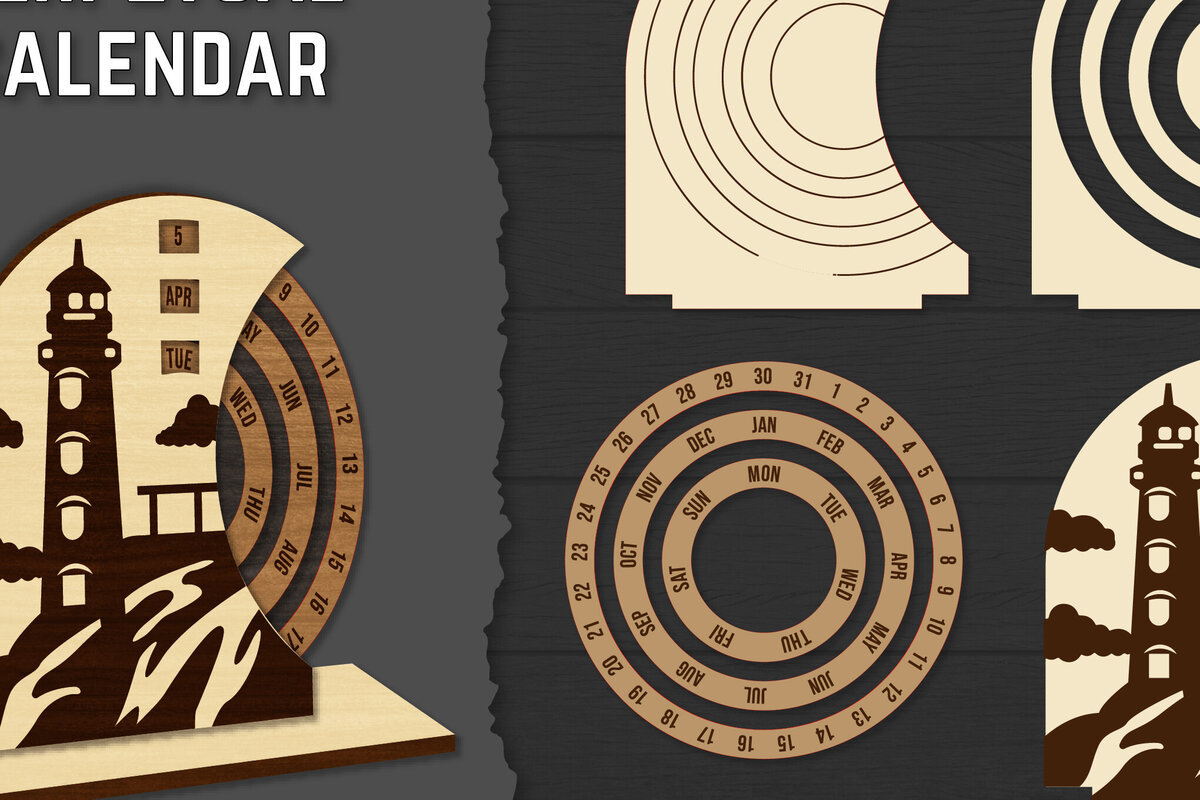 Σετ των 2 Intra απο ξύλο plywood 3mm-4mm πάχος – Round Perpetual Calendar Lasercut Δίασταση  20x20 cm INTRAFABR-119939765