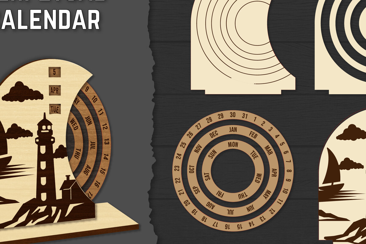 Σετ των 2 Intra απο ξύλο plywood 3mm-4mm πάχος – Round Perpetual Calendar Lasercut Δίασταση  20x20 cm INTRAFABR-119939778