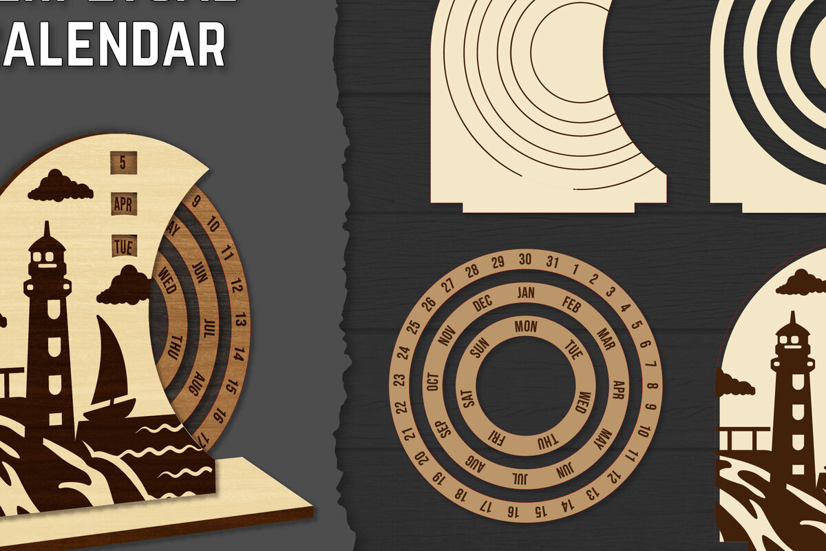 Σετ των 2 Intra απο ξύλο plywood 3mm-4mm πάχος – Round Perpetual Calendar Lasercut Δίασταση  20x20 cm INTRAFABR-119939787