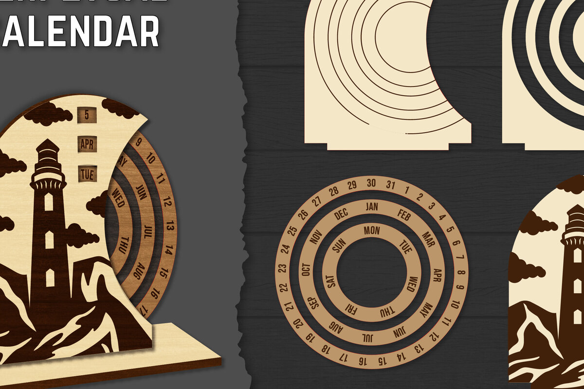 Σετ των 2 Intra απο ξύλο plywood 3mm-4mm πάχος – Round Perpetual Calendar Lasercut Δίασταση  20x20 cm INTRAFABR-119939743