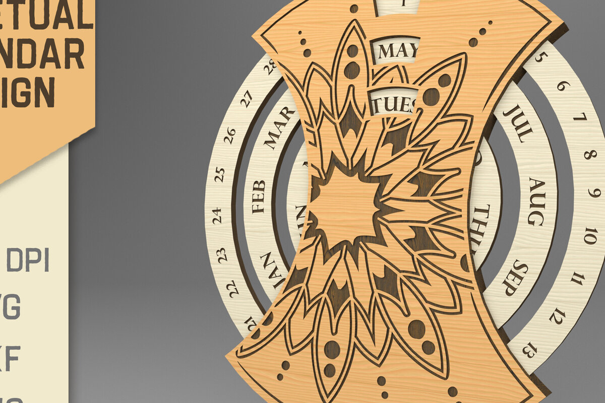 Σετ των 2 Intra απο ξύλο plywood 3mm-4mm πάχος – Στρογγυλό Διαρκές Ημερολόγιο. Mandala Δίασταση  20x20 cm INTRAFABR-82462823