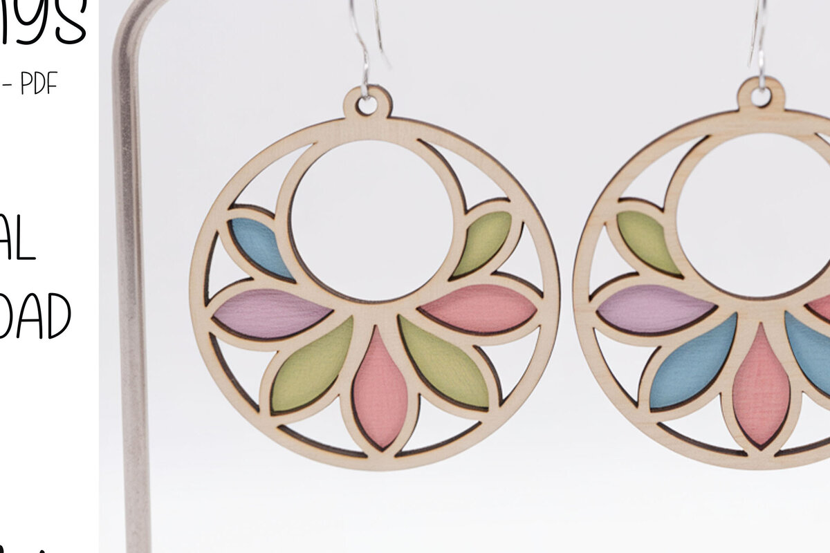 Σετ των 3 Intra απο ξύλο plywood 3mm-4mm πάχος – Σκουλαρίκια με στρογγυλά πέταλα Δίασταση  5x5 cm INTRAFABR-123009391