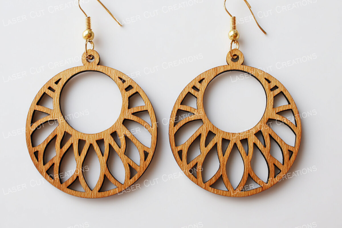 Σετ των 3 Intra απο ξύλο plywood 3mm-4mm πάχος – Σκουλαρίκια Sunburst με στρογγυλά πέταλα Δίασταση  5x5 cm INTRAFABR-124957852