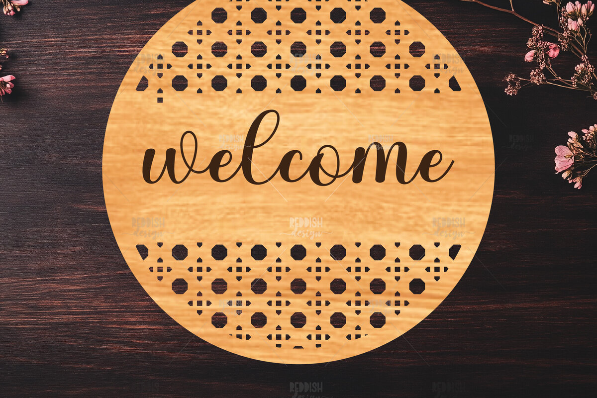 Σετ των 2 Intra απο ξύλο plywood 3mm-4mm πάχος – Στρογγυλή πινακίδα καλωσορίσματος Rattan Cut Laser Δίασταση  20x20 cm INTRAFABR-123487128