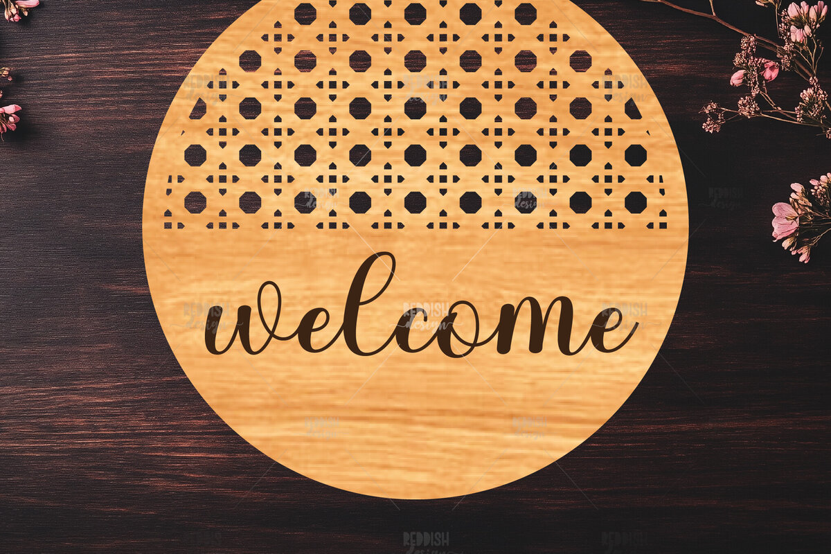 Σετ των 2 Intra απο ξύλο plywood 3mm-4mm πάχος – Στρογγυλή πινακίδα καλωσορίσματος Rattan Cut Laser Δίασταση  20x20 cm INTRAFABR-123487165