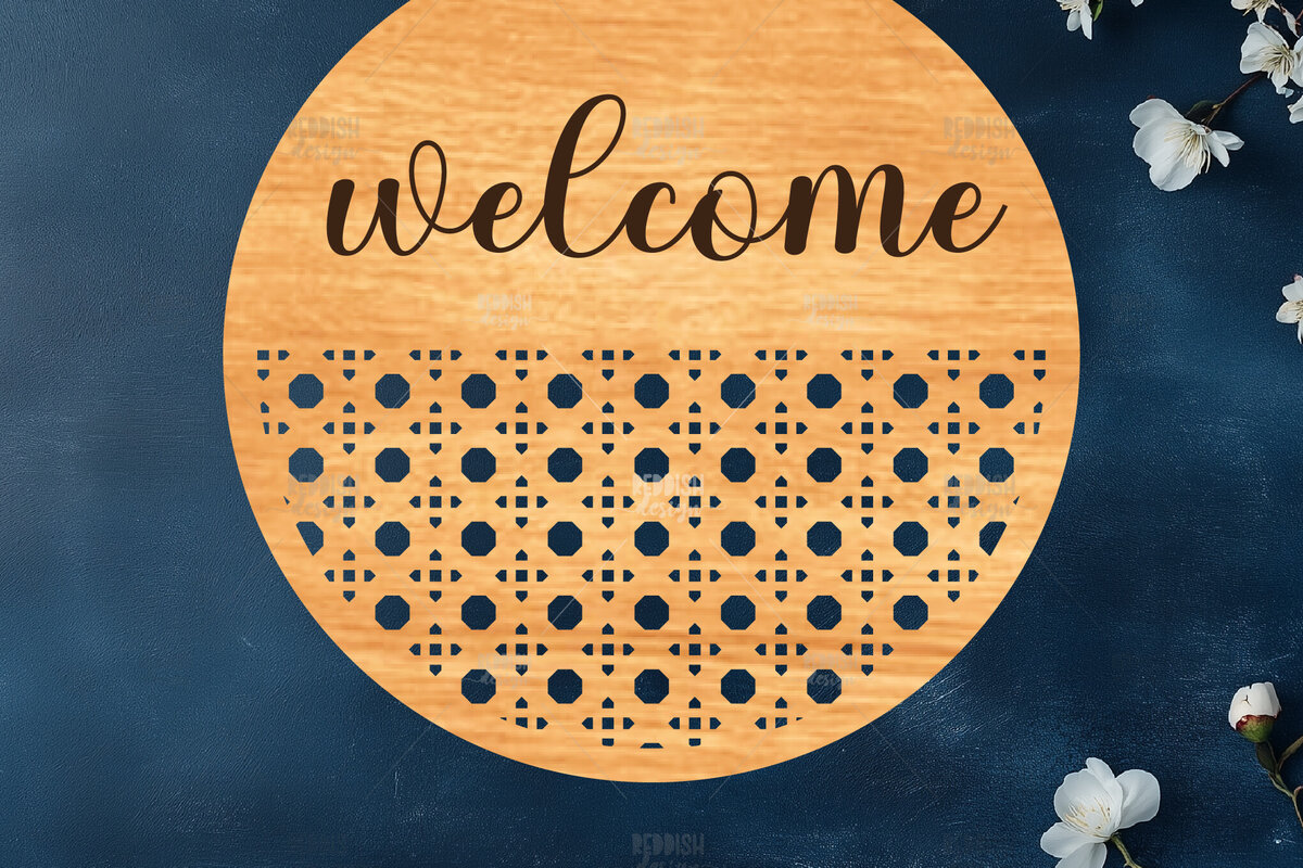 Σετ των 2 Intra απο ξύλο plywood 3mm-4mm πάχος – Στρογγυλή πινακίδα καλωσορίσματος Rattan Cut Laser Δίασταση  20x20 cm INTRAFABR-123487175