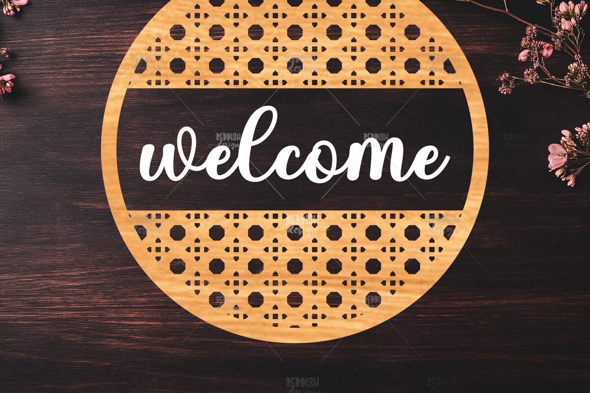 Σετ των 2 Intra απο ξύλο plywood 3mm-4mm πάχος – Στρογγυλή πινακίδα καλωσορίσματος Rattan Cut Laser Δίασταση  20x20 cm INTRAFABR-123487183