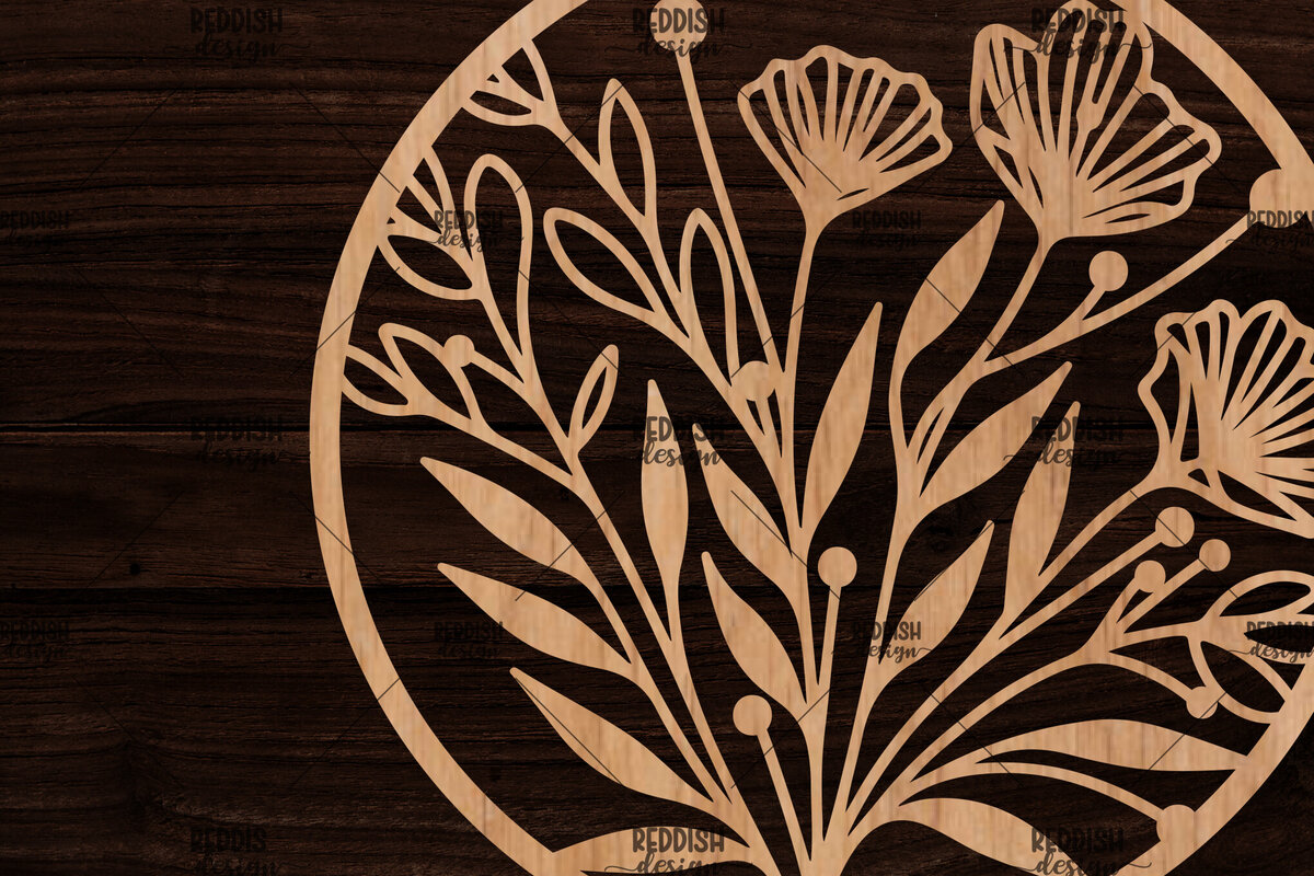 Σετ των 2 Intra απο ξύλο plywood 3mm-4mm πάχος – Στρογγυλή πινακίδα, Floral, Wo Δίασταση  20x20 cm INTRAFABR-118025931