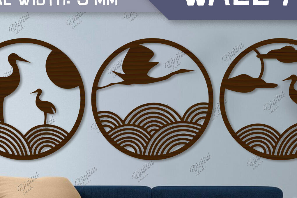 Σετ των 2 Intra απο ξύλο plywood 3mm-4mm πάχος – Στρογγυλή τοίχου. Πουλιά Δίασταση  40x30 cm INTRAFABR-85703177