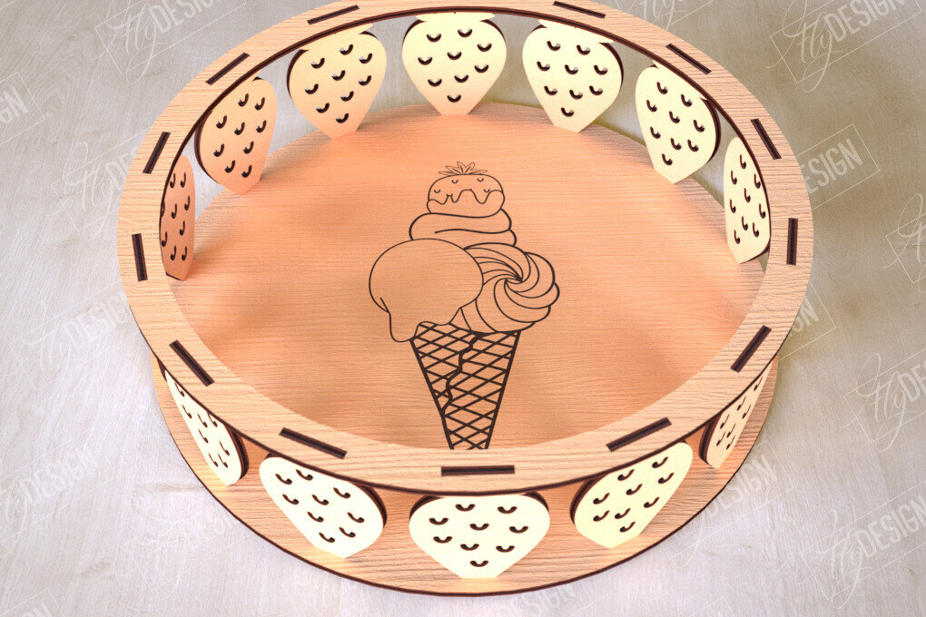 Σετ των 2 Intra απο ξύλο plywood 3mm-4mm πάχος – Στρογγυλό Ξύλινο Κουτί Δώρου | Στάση για επιδόρπιο Δίασταση  20x20 cm INTRAFABR-113997775