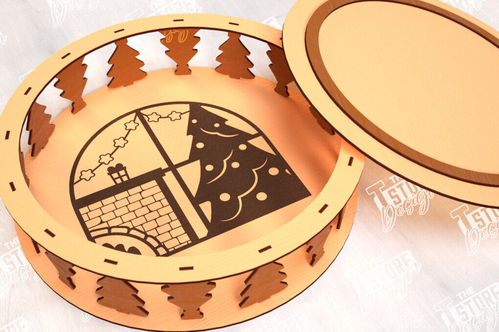 Σετ των 2 Intra απο ξύλο plywood 3mm-4mm πάχος – Στρογγυλό Ξύλινο Κουτί Δώρου | Κουτιά κοσμημάτων |CNC Δίασταση  20x20 cm INTRAFABR-114244122