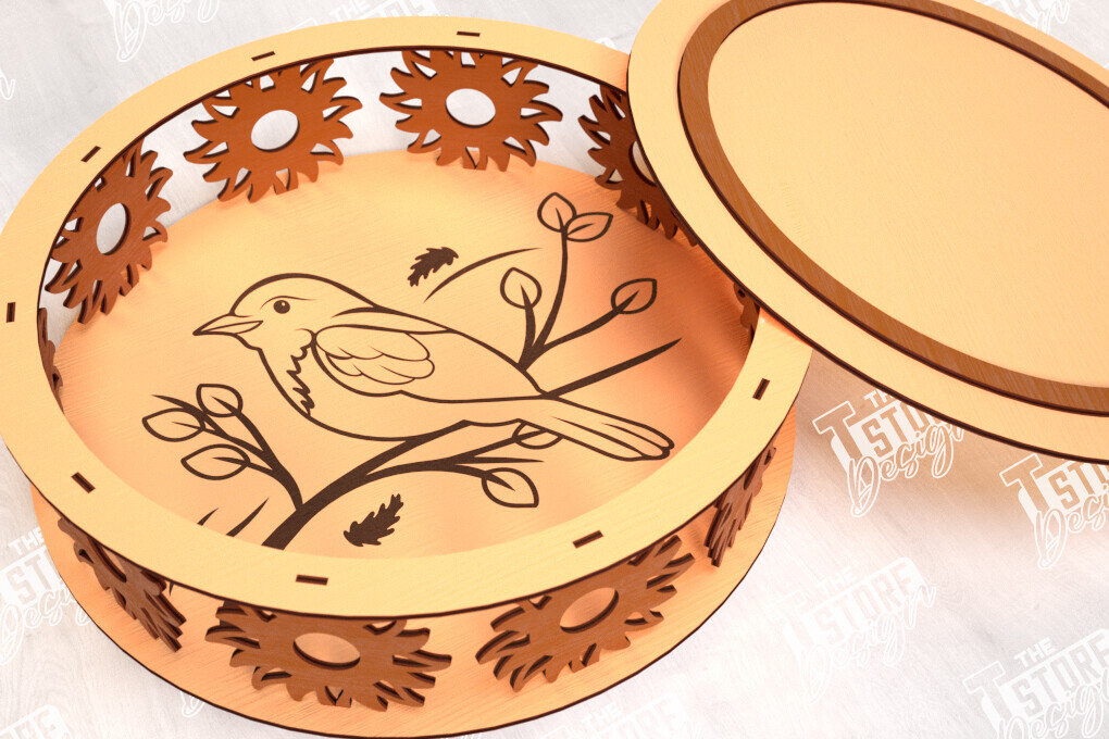 Σετ των 2 Intra απο ξύλο plywood 3mm-4mm πάχος – Στρογγυλό Ξύλινο Κουτί Δώρου | Κουτιά κοσμημάτων |CNC Δίασταση  20x20 cm INTRAFABR-114244129