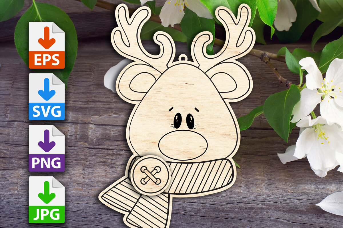 Σετ των 2 Intra απο ξύλο plywood 3mm-4mm πάχος – Ρούντολφ Χριστουγεννιάτικο στολίδι Δίασταση  20x20 cm INTRAFABR-48878026