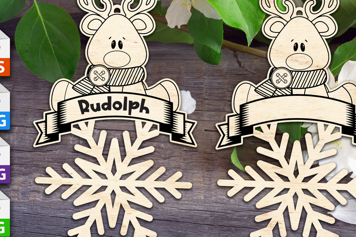 Σετ των 2 Intra απο ξύλο plywood 3mm-4mm πάχος – Στολίδι Rudolph Flake Δίασταση  20x20 cm INTRAFABR-85568971