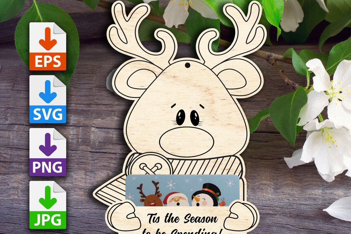 Σετ των 2 Intra απο ξύλο plywood 3mm-4mm πάχος – Στολίδι για δωροκάρτα Rudolph Δίασταση  20x20 cm INTRAFABR-48886573