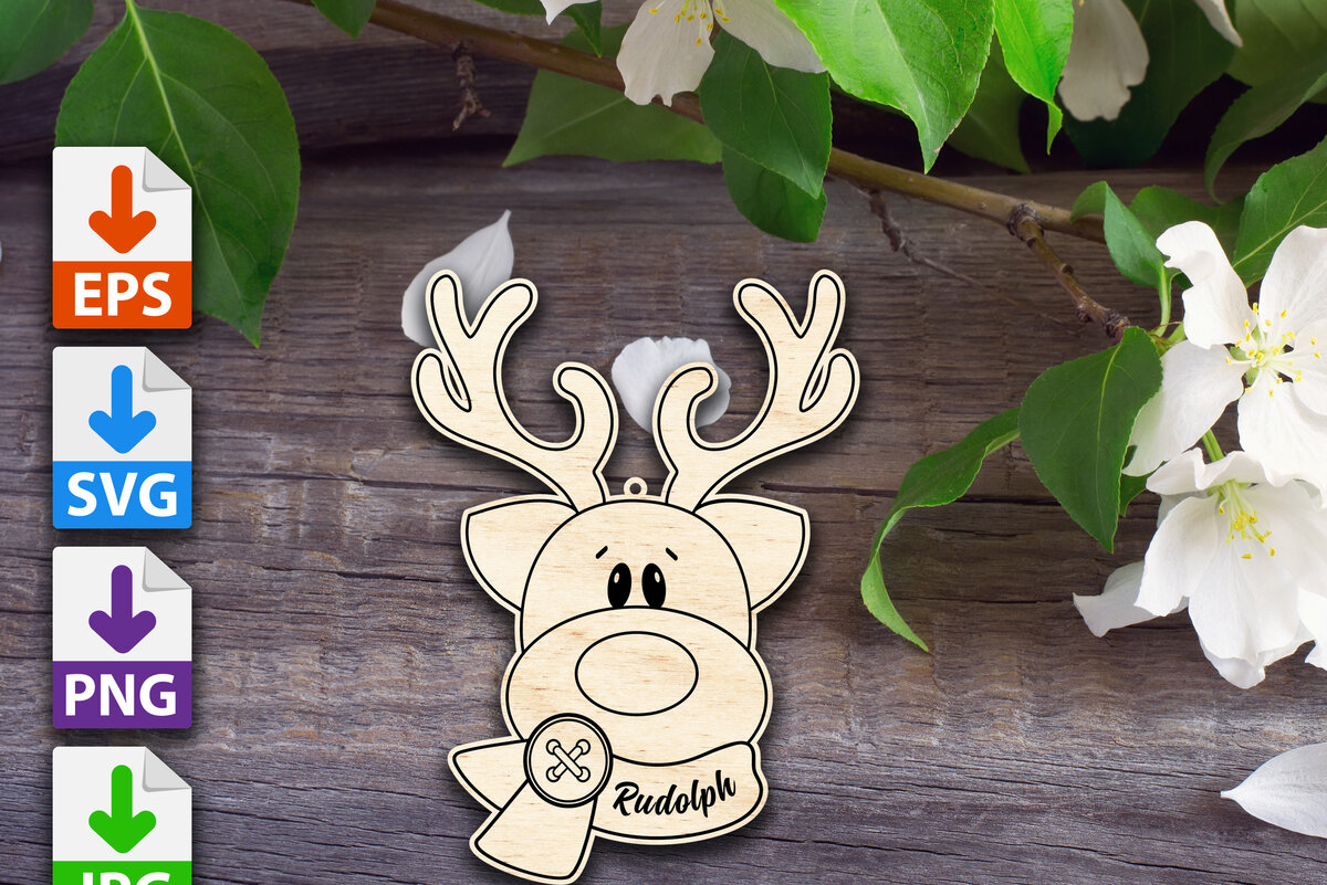 Σετ των 2 Intra απο ξύλο plywood 3mm-4mm πάχος – Στολίδι Ρούντολφ Δίασταση  20x20 cm INTRAFABR-49621324