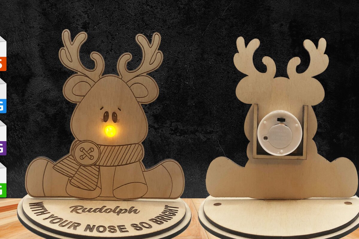 Σετ των 2 Intra απο ξύλο plywood 3mm-4mm πάχος – Rudolph W/Your Nose so Bright Tea Light Δίασταση  20x20 cm INTRAFABR-43163090