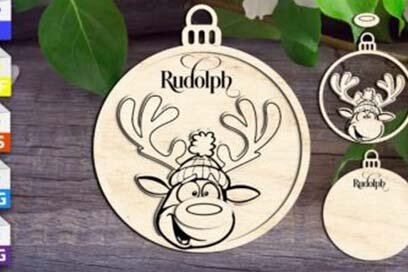 Σετ των 2 Intra απο ξύλο plywood 3mm-4mm πάχος – Ο Ρούντολφ με τη μύτη σου τόσο φωτεινή Δίασταση  20x20 cm INTRAFABR-110311533