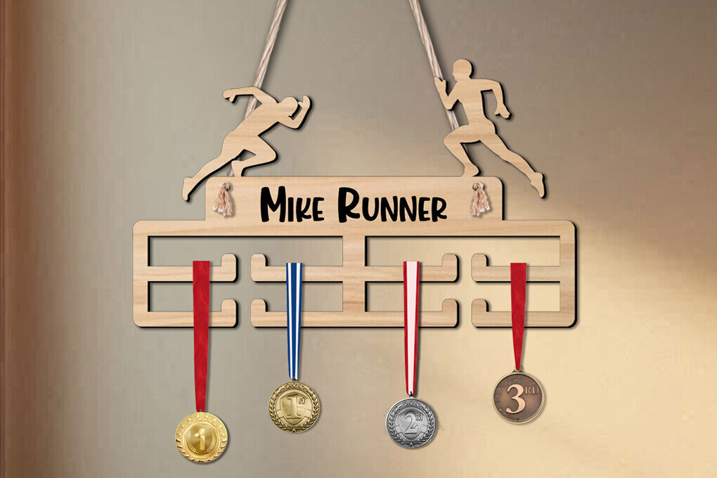 Σετ των 2 Intra απο ξύλο plywood 3mm-4mm πάχος – Δώρο Running Man Sport Medal Hanger Δίασταση  20x20 cm INTRAFABR-120633426