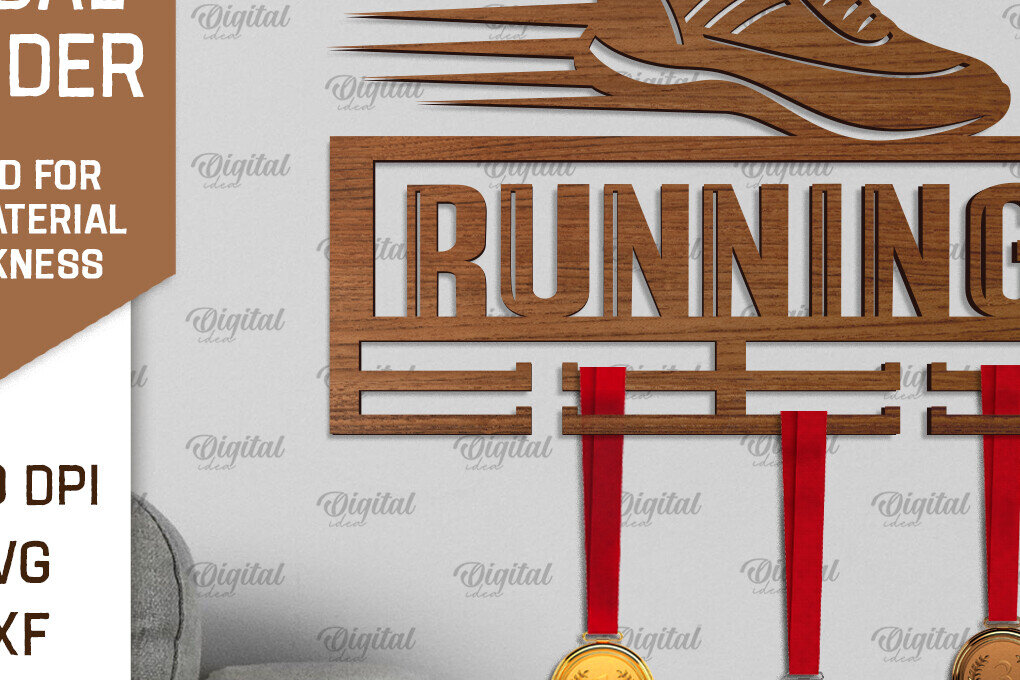 Σετ των 2 Intra απο ξύλο plywood 3mm-4mm πάχος – Running Medal Display Δίασταση  20x20 cm INTRAFABR-96281895