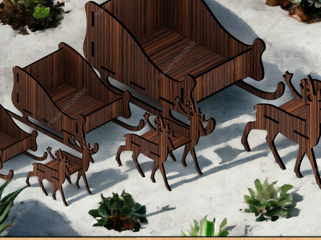 Σετ των 2 Intra απο ξύλο plywood 3mm-4mm πάχος – Χριστουγεννιάτικη διακόσμηση ρουστίκ ελαφιού και ελκήθρου Δίασταση  20x20 cm INTRAFABR-91939310