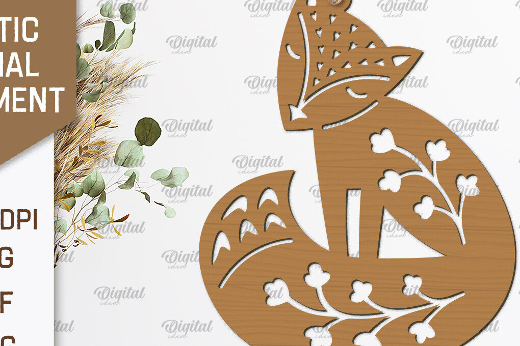 Σετ των 2 Intra απο ξύλο plywood 3mm-4mm πάχος – Ρουστίκ Fox Στολίδι με λέιζερ Δίασταση  20x20 cm INTRAFABR-102232913