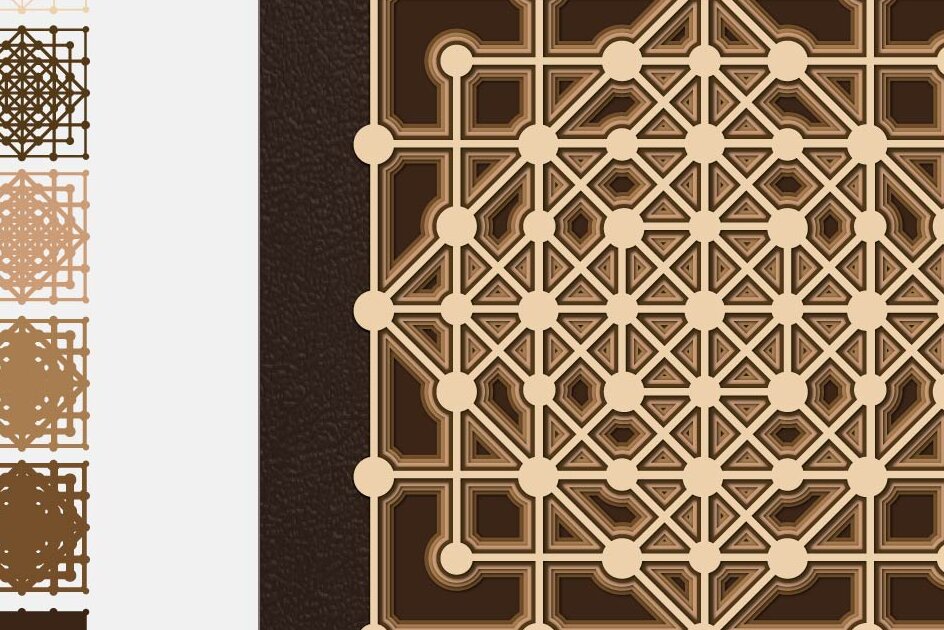 Σετ των 2 Intra απο ξύλο plywood 3mm-4mm πάχος – Ιερή Γεωμετρία, 3D Γεωμετρία Δίασταση  20x20 cm INTRAFABR-4768105