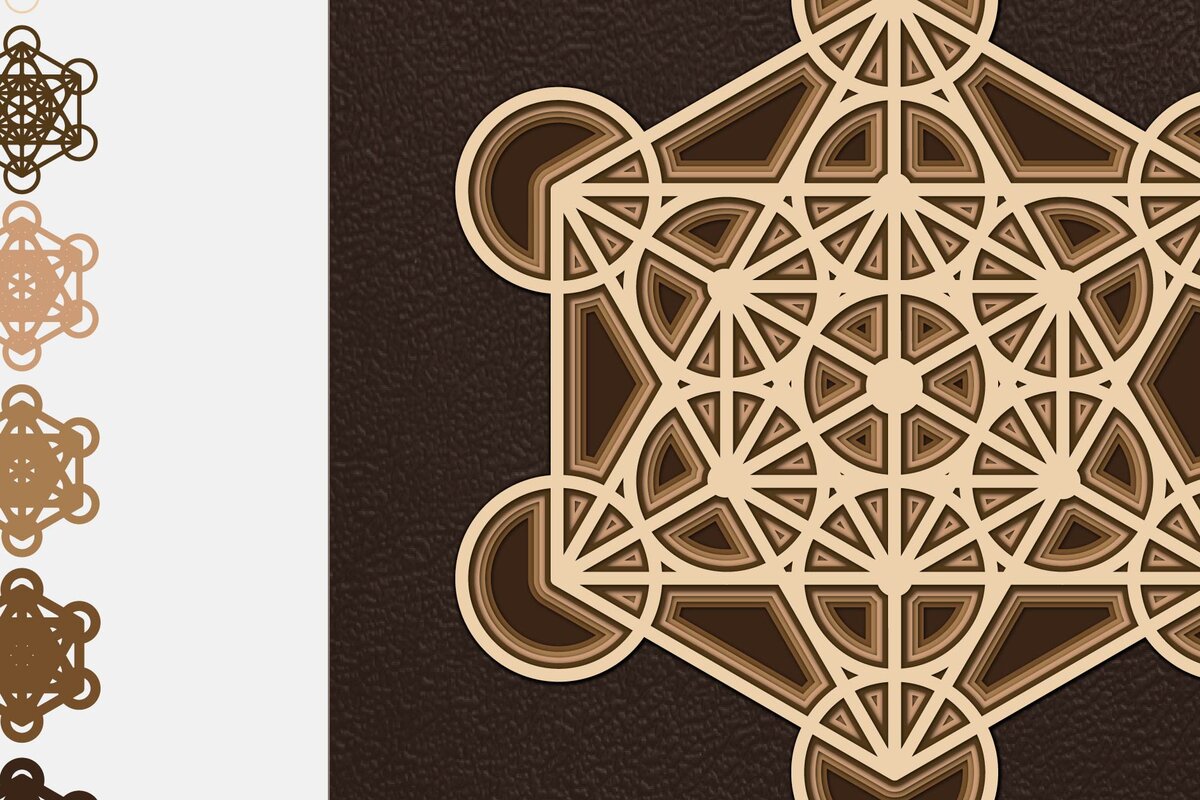 Σετ των 2 Intra απο ξύλο plywood 3mm-4mm πάχος – Ιερή Γεωμετρία, 3D Γεωμετρία Δίασταση  20x20 cm INTRAFABR-4800982