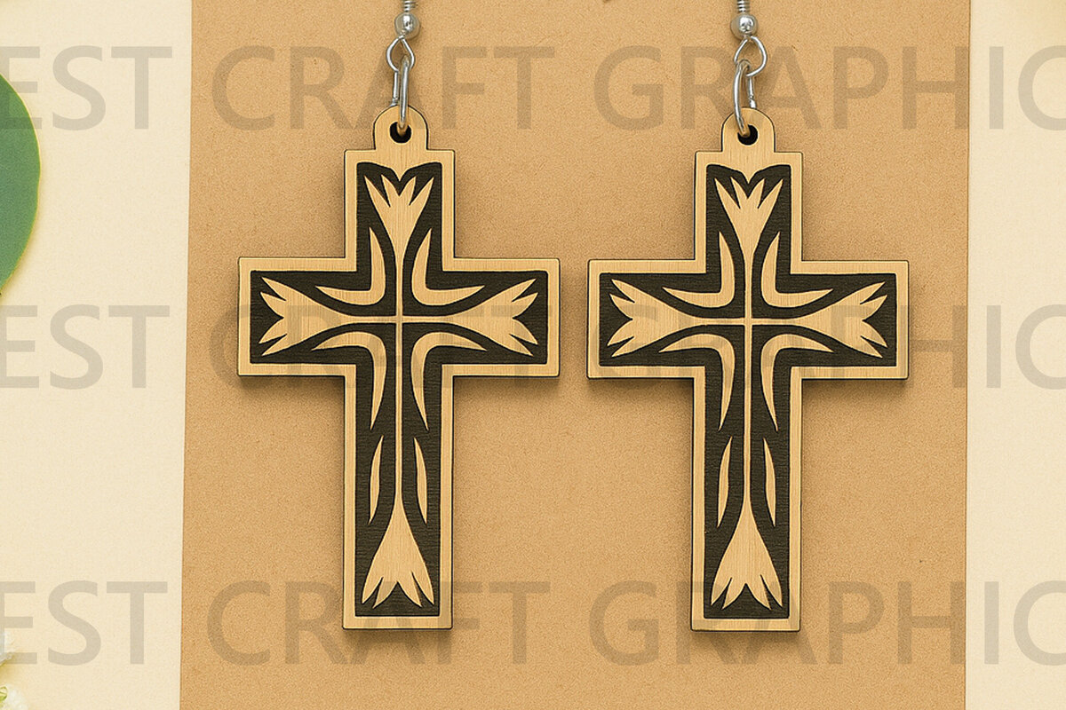 Σετ των 3 Intra απο ξύλο plywood 3mm-4mm πάχος – Σκουλαρίκια Sacred Heart Dangle Δίασταση  5x5 cm INTRAFABR-124682520