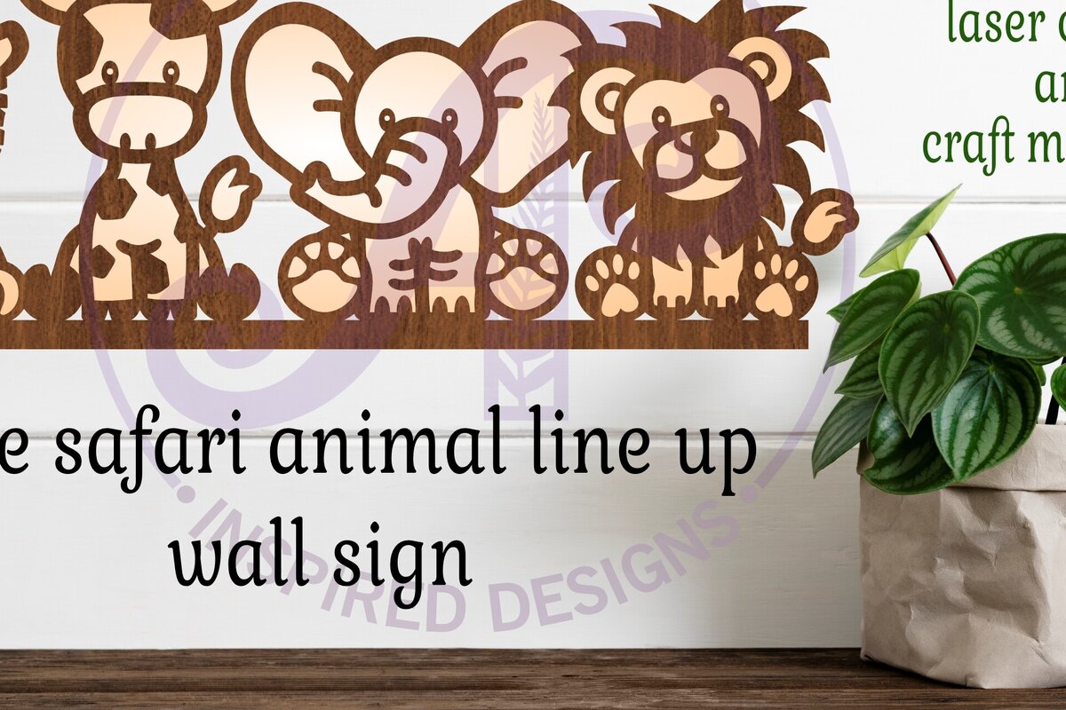 Σετ των 2 Intra απο ξύλο plywood 3mm-4mm πάχος – Ζώο Safari Line Up Wall Art Δίασταση  40x30 cm INTRAFABR-91470711