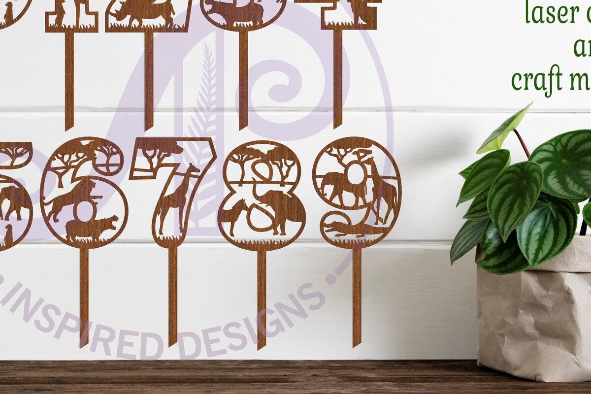 Σετ των 2 Intra απο ξύλο plywood 3mm-4mm πάχος – Safari Animal Number Cake Toppers Δίασταση  20x20 cm INTRAFABR-98090403
