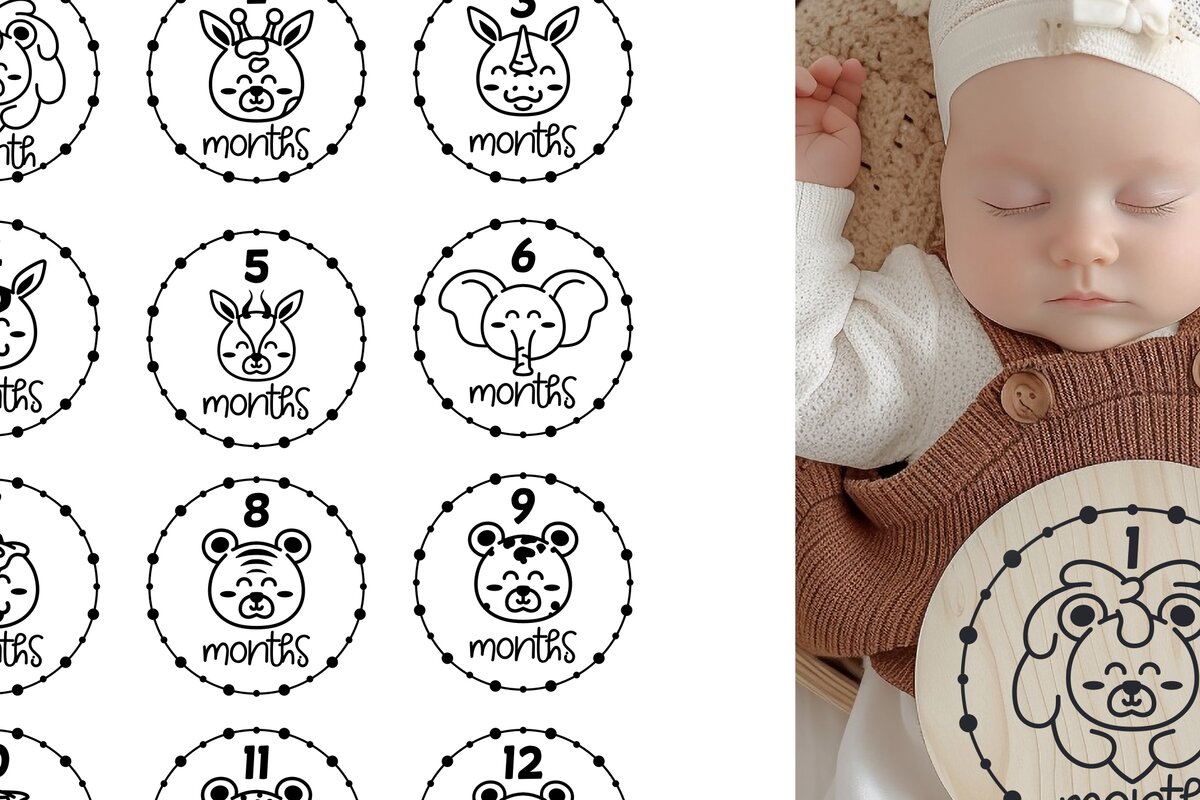 Σετ των 2 Intra απο ξύλο plywood 3mm-4mm πάχος – Safari Animals Baby Monthly Milestone Δίασταση  20x20 cm INTRAFABR-111581152