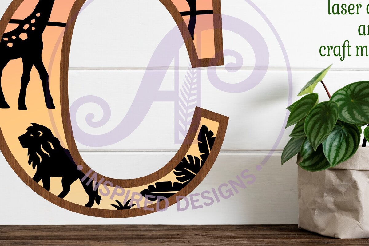 Σετ των 2 Intra απο ξύλο plywood 3mm-4mm πάχος – Safari Animals Large C layered γράμμα Δίασταση  20x20 cm INTRAFABR-114034347