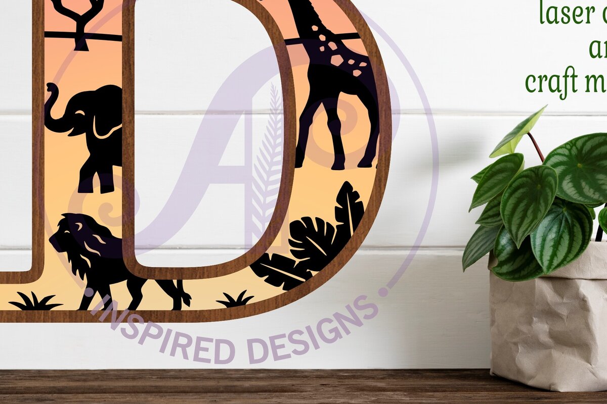 Σετ των 2 Intra απο ξύλο plywood 3mm-4mm πάχος – Επιστολή Safari Animals Large D Layered Δίασταση  20x20 cm INTRAFABR-114034330