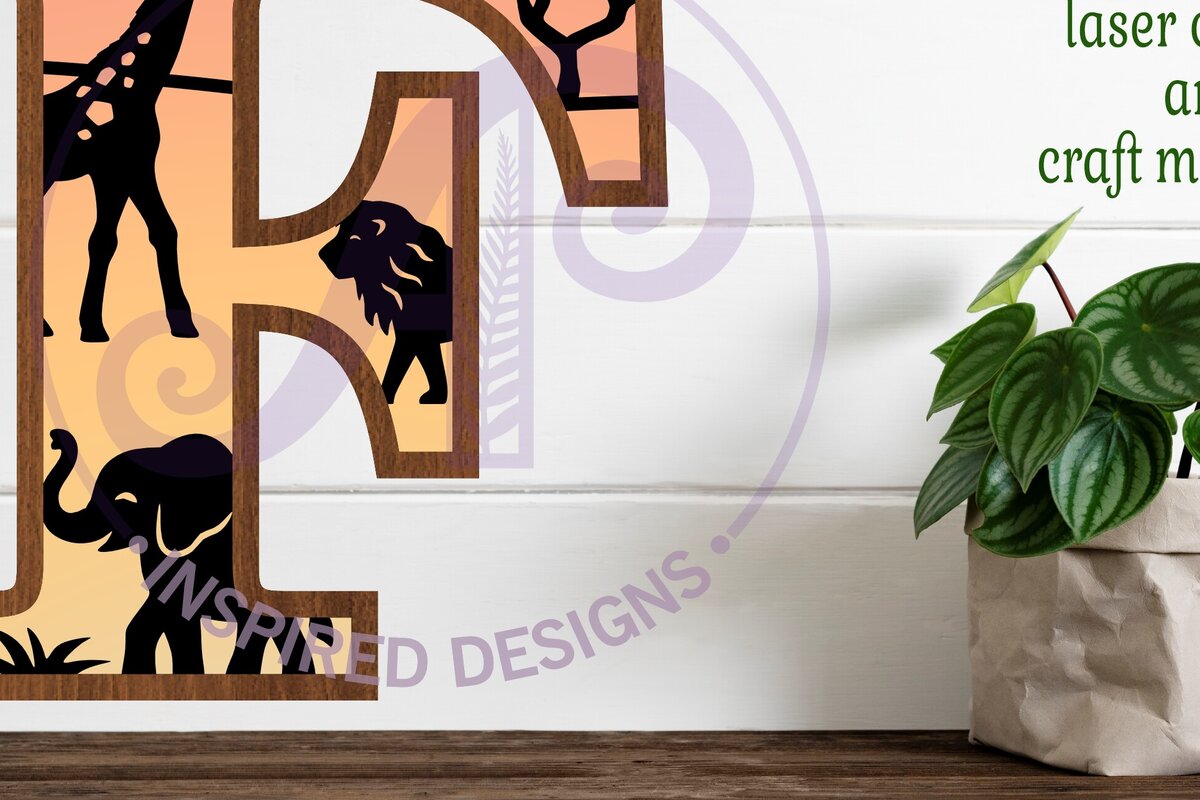 Σετ των 2 Intra απο ξύλο plywood 3mm-4mm πάχος – Safari Animals Large F Layered γράμμα Δίασταση  20x20 cm INTRAFABR-114034305