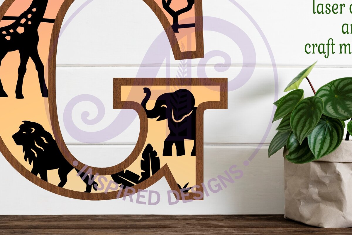 Σετ των 2 Intra απο ξύλο plywood 3mm-4mm πάχος – Safari Animals Large G Layered γράμμα Δίασταση  20x20 cm INTRAFABR-114034274