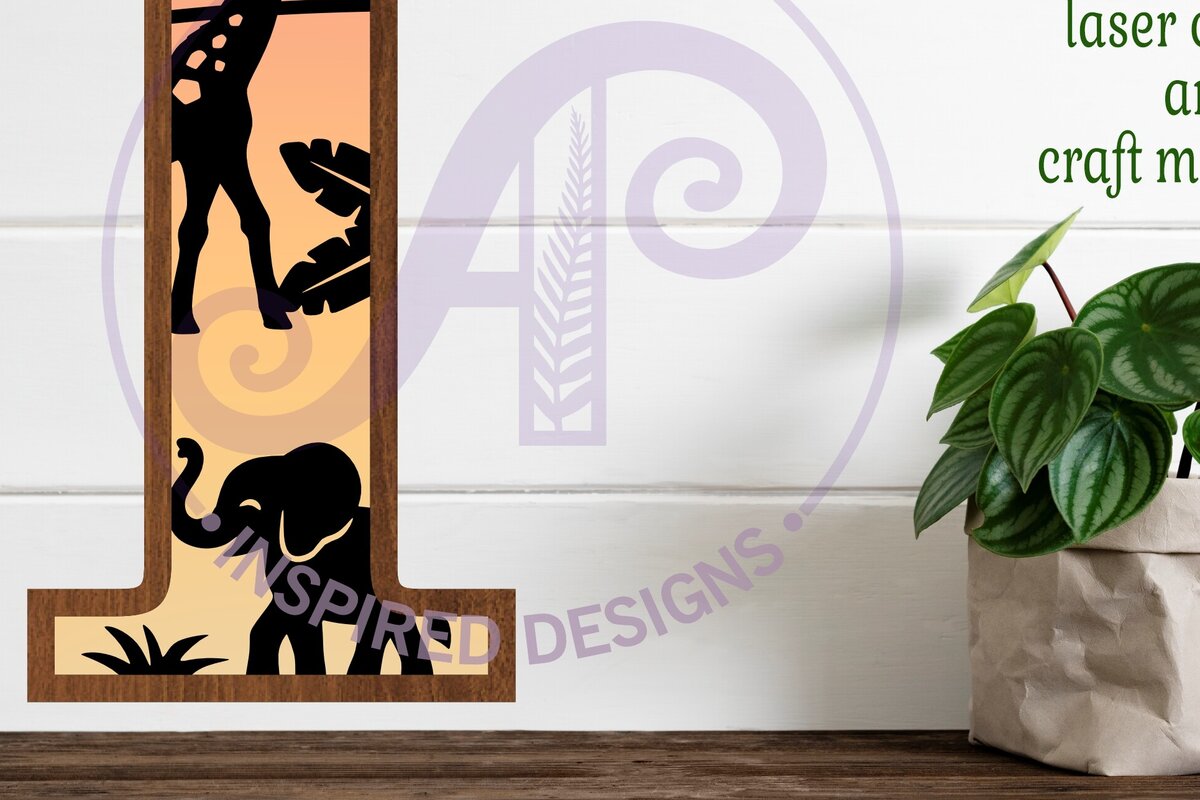 Σετ των 2 Intra απο ξύλο plywood 3mm-4mm πάχος – Επιστολή Safari Animals Large I Layered Δίασταση  20x20 cm INTRAFABR-114034253