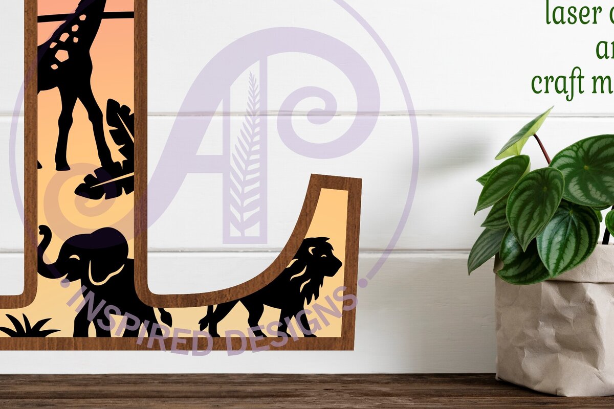 Σετ των 2 Intra απο ξύλο plywood 3mm-4mm πάχος – Safari Animals Large L Layered γράμμα Δίασταση  20x20 cm INTRAFABR-114034202