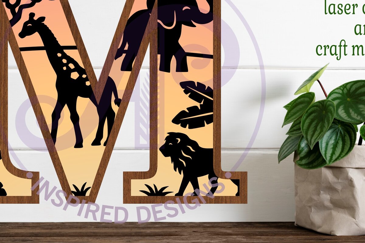 Σετ των 2 Intra απο ξύλο plywood 3mm-4mm πάχος – Επιστολή Safari Animals Large M Layered Δίασταση  20x20 cm INTRAFABR-114034191