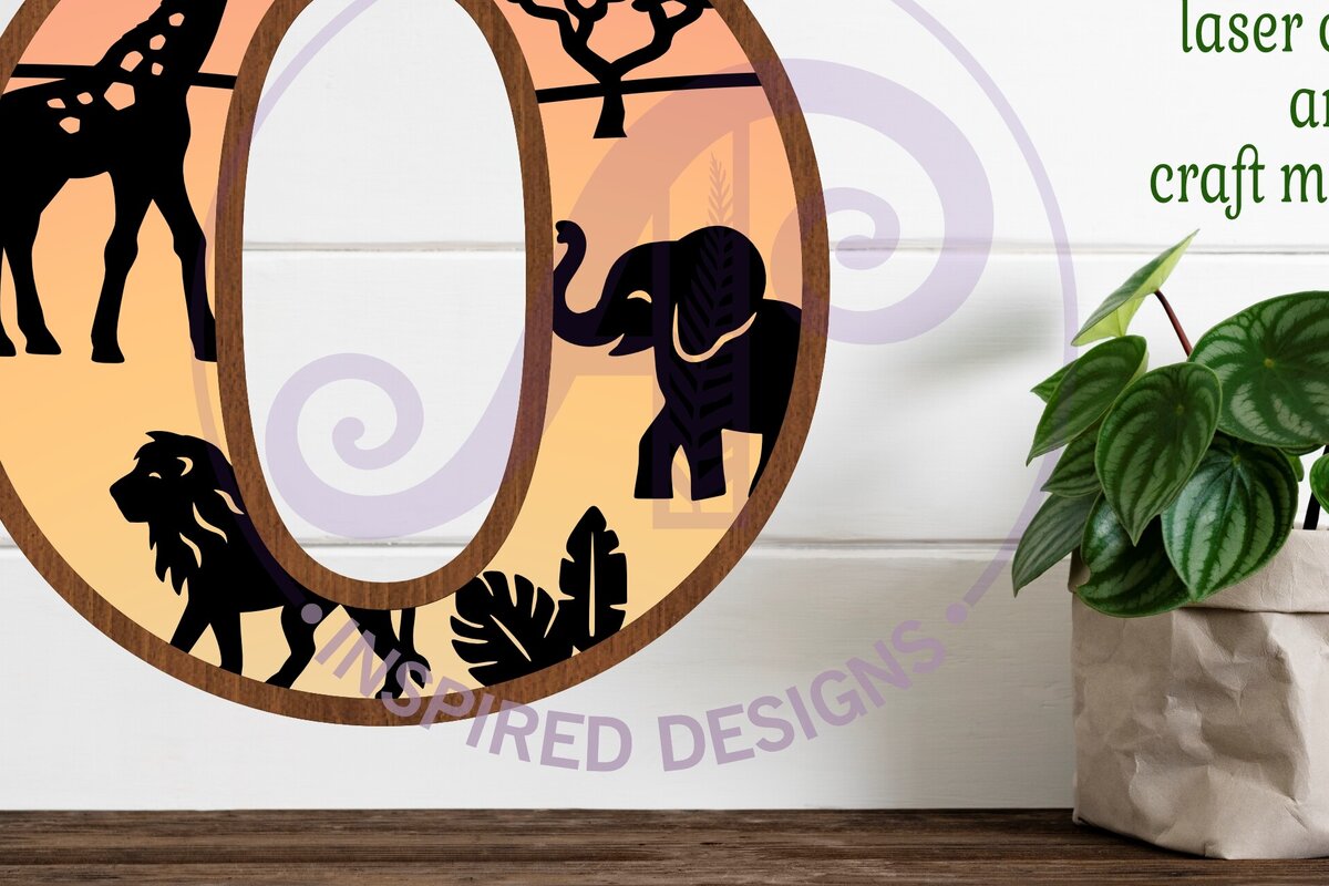 Σετ των 2 Intra απο ξύλο plywood 3mm-4mm πάχος – Safari Animals Large O Layered Letter Δίασταση  20x20 cm INTRAFABR-114034126