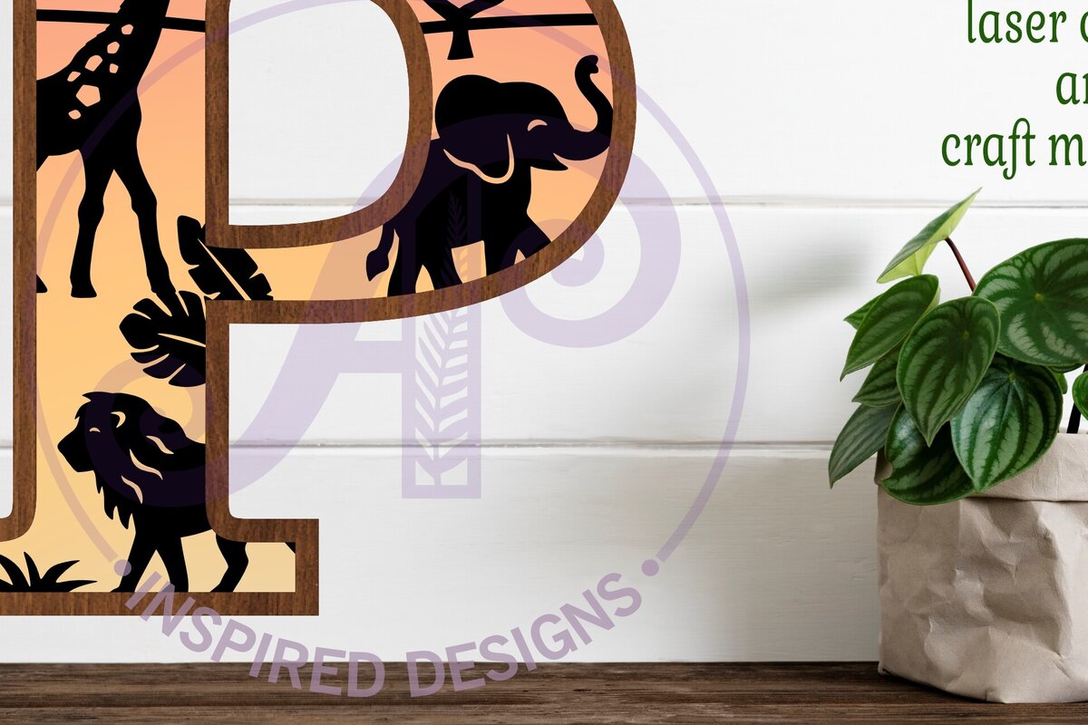 Σετ των 2 Intra απο ξύλο plywood 3mm-4mm πάχος – Επιστολή Safari Animals Large P Layered Δίασταση  20x20 cm INTRAFABR-114034099