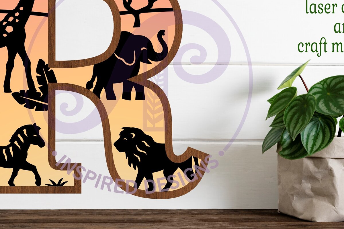 Σετ των 2 Intra απο ξύλο plywood 3mm-4mm πάχος – Επιστολή Safari Animals Large R Layered Δίασταση  20x20 cm INTRAFABR-114034046