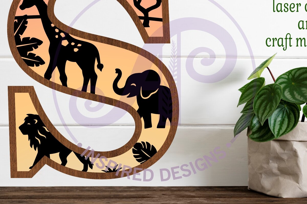 Σετ των 2 Intra απο ξύλο plywood 3mm-4mm πάχος – Επιστολή Safari Animals Large S Layered Δίασταση  20x20 cm INTRAFABR-114034009