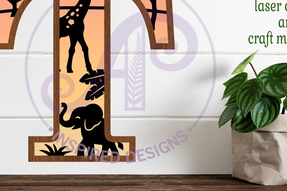 Σετ των 2 Intra απο ξύλο plywood 3mm-4mm πάχος – Επιστολή Safari Animals Large T Layered Δίασταση  20x20 cm INTRAFABR-114033982