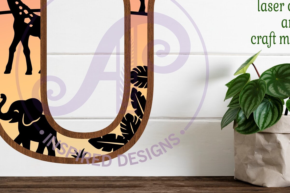 Σετ των 2 Intra απο ξύλο plywood 3mm-4mm πάχος – Επιστολή Safari Animals Large U Layered Δίασταση  20x20 cm INTRAFABR-114033959